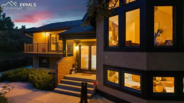 a building outdoor space with patio furniture