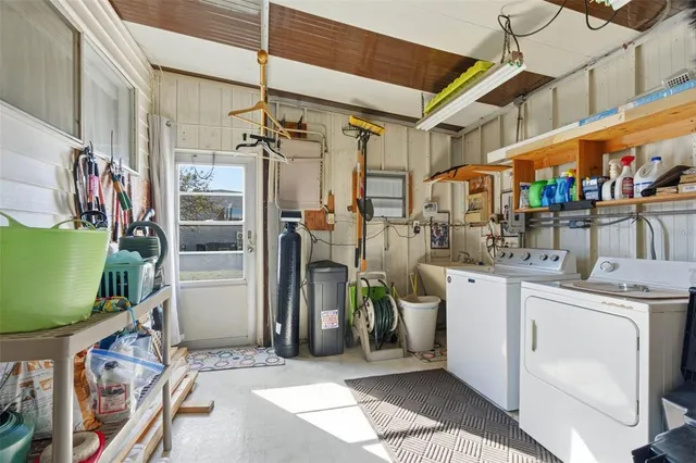a view of a porch with seating space