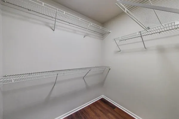 a view of a room with racks on the wall