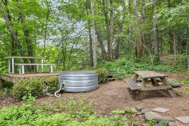 a backyard of a house with outdoor seating