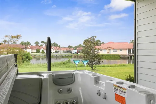 a view of an outdoor space and a swimming pool