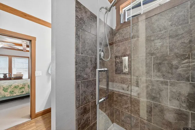 a bathroom with a shower