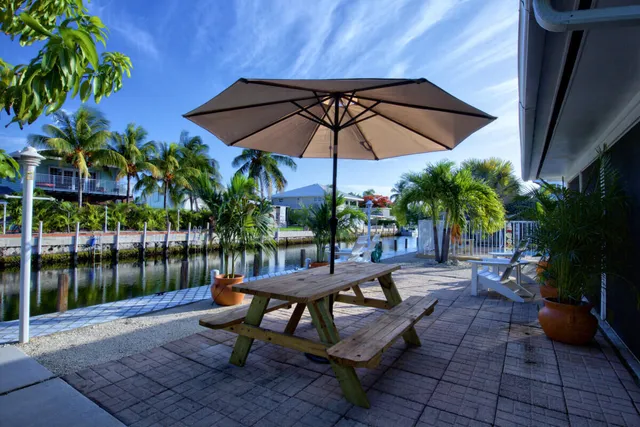 a view of a swimming pool with a patio