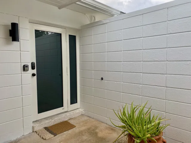 a view of a potted plant in a bathroom