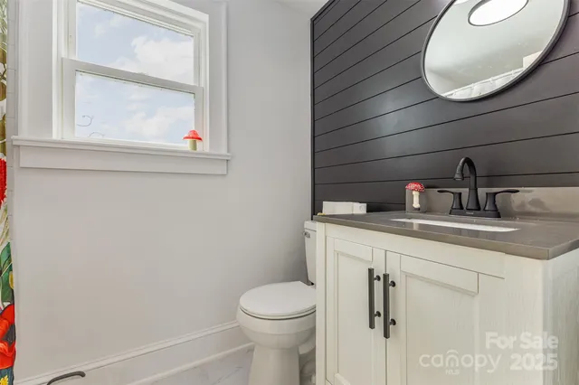 a bathroom with a toilet a sink and mirror