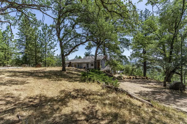 a view of a patio with a table chairs and a barbeque