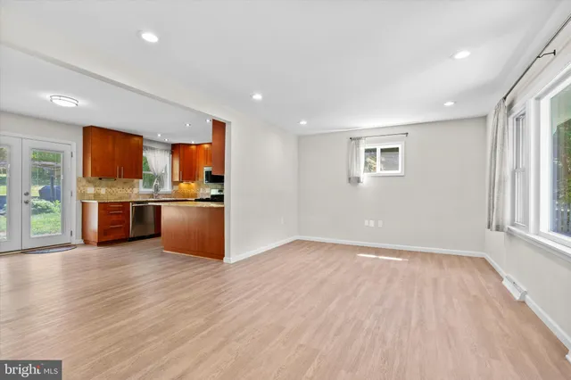 a view of kitchen with wooden floor