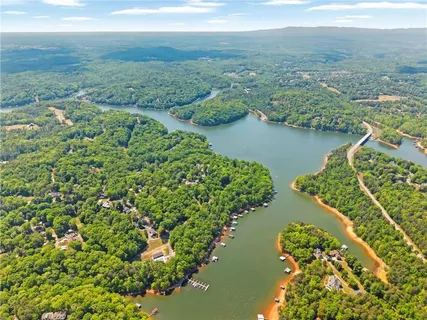 a view of a lake with a city