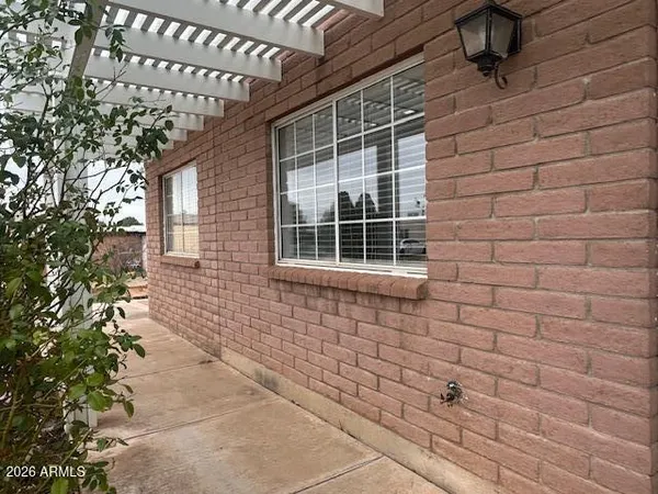 a brick building with a window