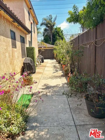 a view of a pathway with flower plants