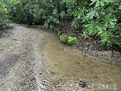 a view of a fountain in a backyard