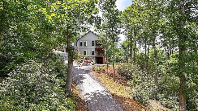 a front view of a house with a large tree