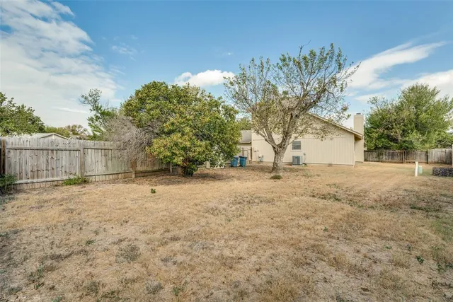 a view of a yard with a tree