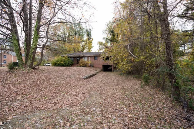 a view of a yard with a tree