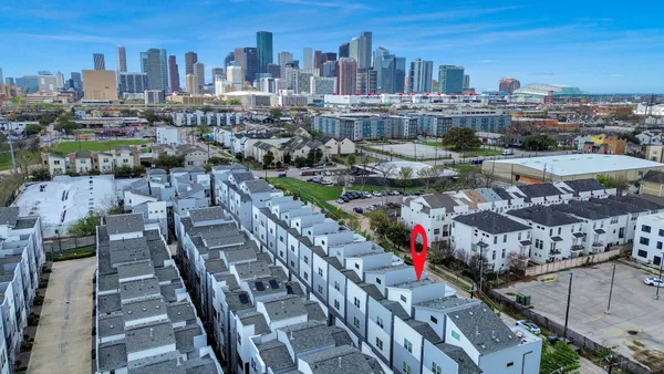 a city view with tall buildings
