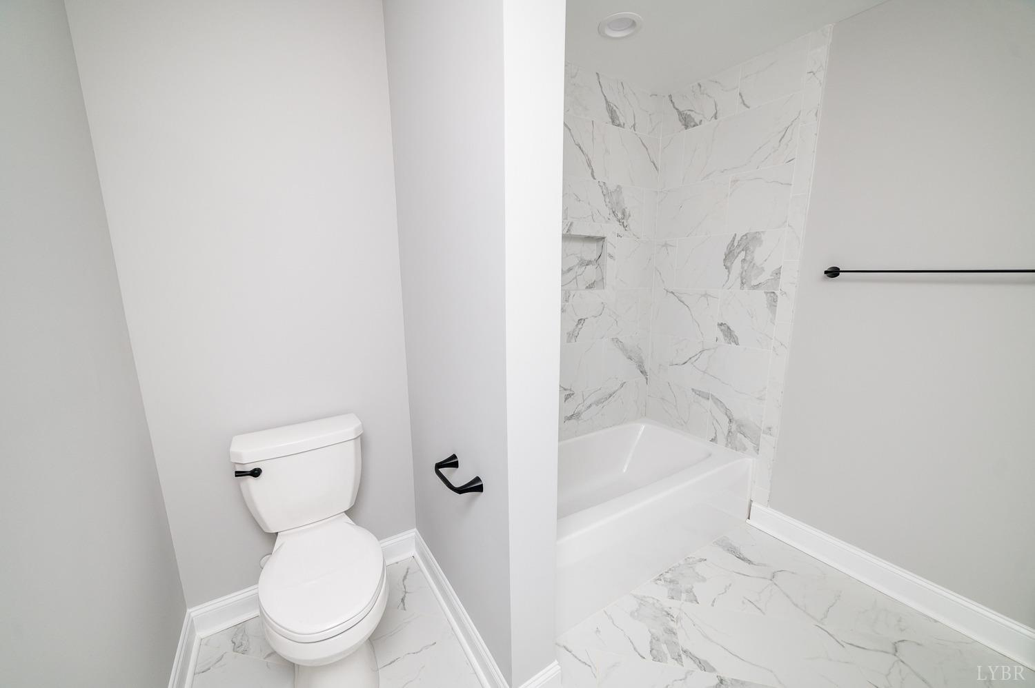 1073 South Westyn Loop Forest, VA 24551 - Photo 29 of 66 a white toilet sitting next to a bath tub and a shower
