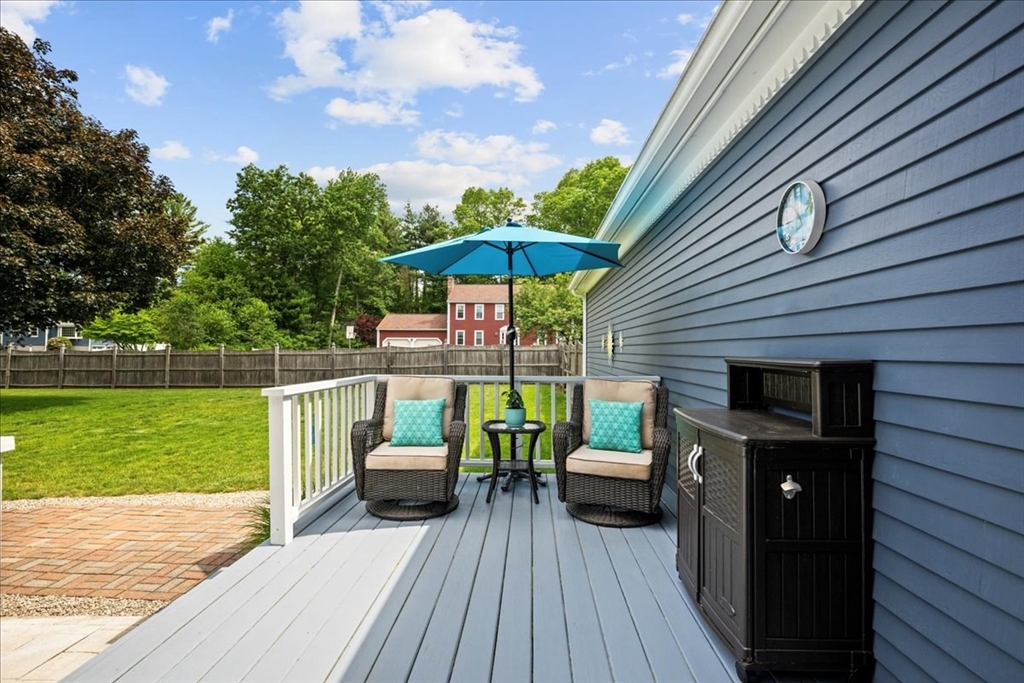 27 Crestview Drive Uxbridge, MA 01569 - Photo 21 of 39 a view of a patio with couches chairs under an umbrella with wooden floor