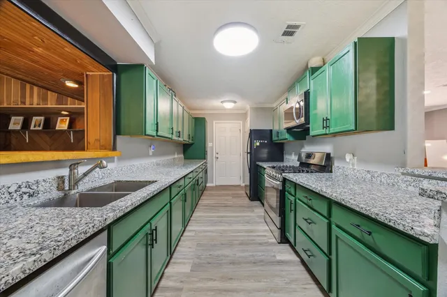 a kitchen with lots of counter space