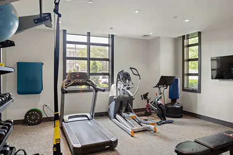 a view of a room with gym equipment