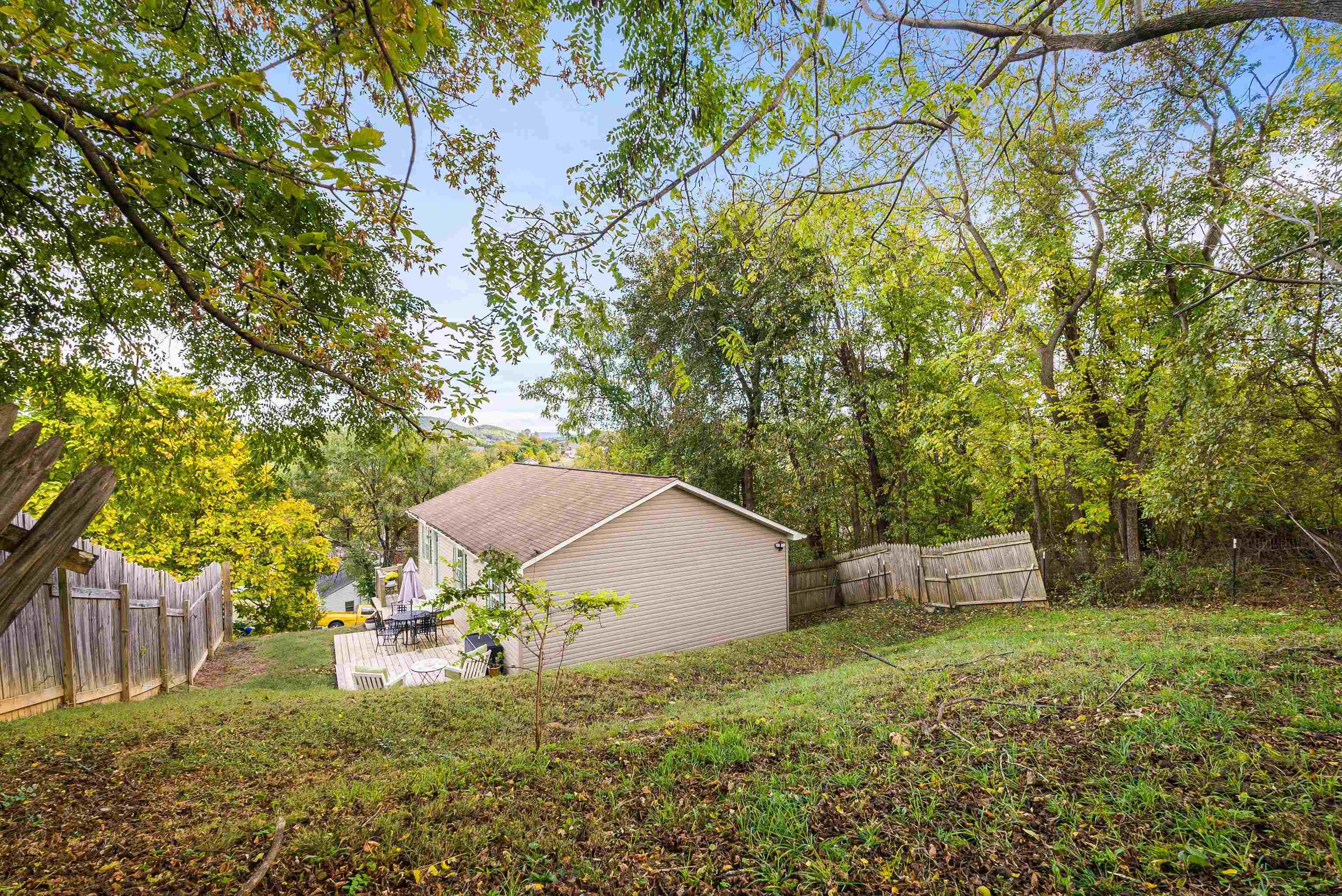 100 Olive Street Staunton, VA 24401 - Photo 36 of 48 a backyard of a house with table and chairs under an umbrella