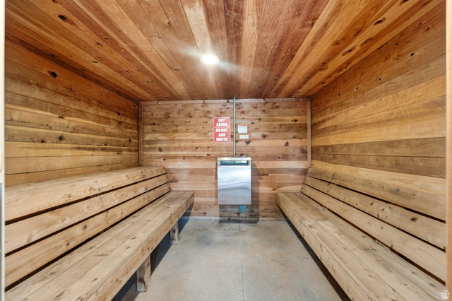 3634 North Huntsman Path, Unit C203 Eden, UT 84310 - Photo 15 of 27 Interior sauna room featuring wood paneling on walls and ceiling