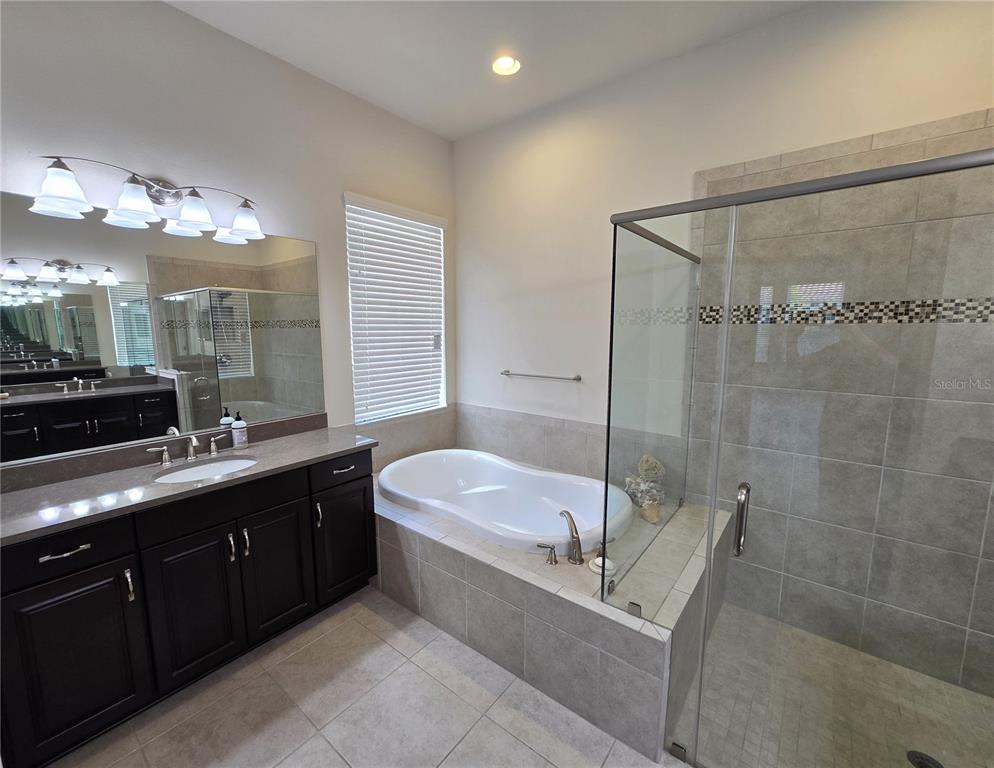 11925 Perennial Place Lakewood Ranch, FL 34211 - Photo 12 of 39 a bathroom with a tub a sink shower and mirror