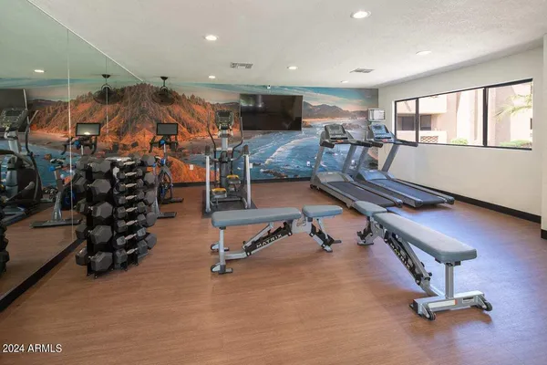 a view of a room with gym equipment