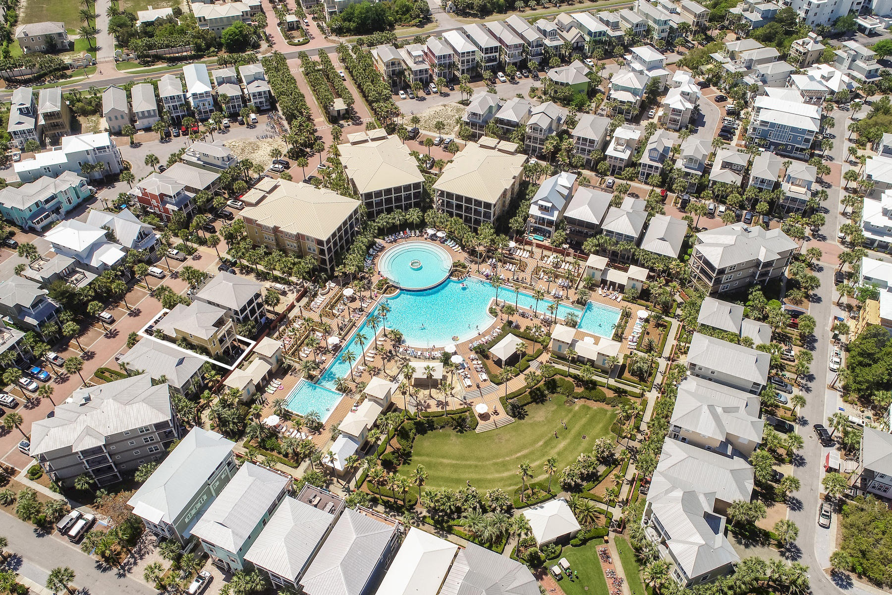 33 West Seacrest Beach Blvd Inlet Beach Inlet Beach, FL 32461 - Photo 41 of 53 an aerial view of a swimming pool yard and outdoor seating