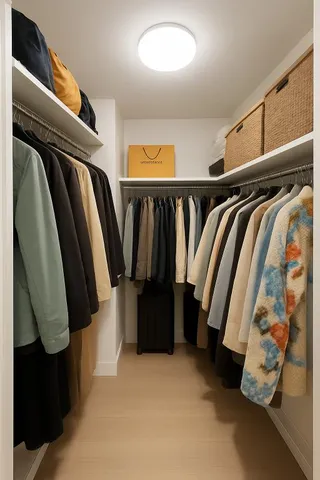 a view of walk in closet with clothes and shoes
