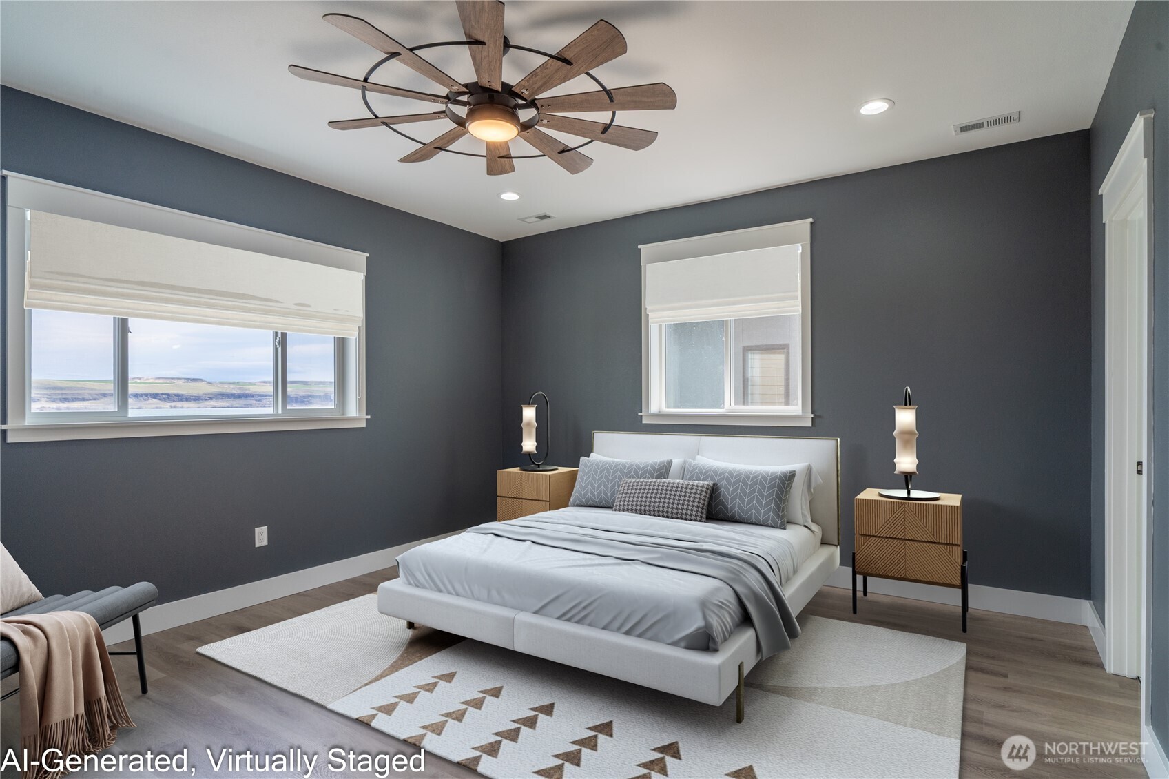 201 Bridgeview Drive Vantage, WA 98950 - Photo 12 of 40 a bedroom with a bed and a chandelier