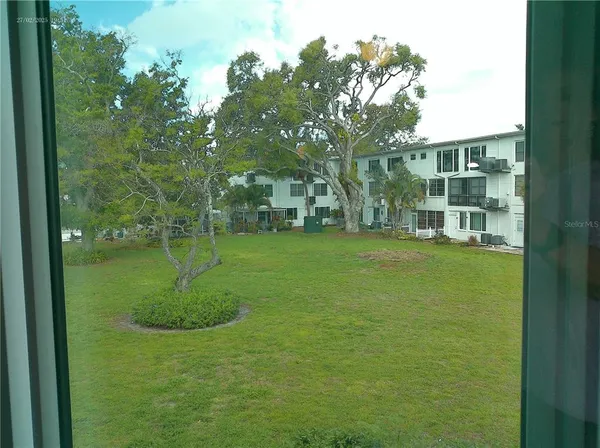 a view of a garden with an outdoor space