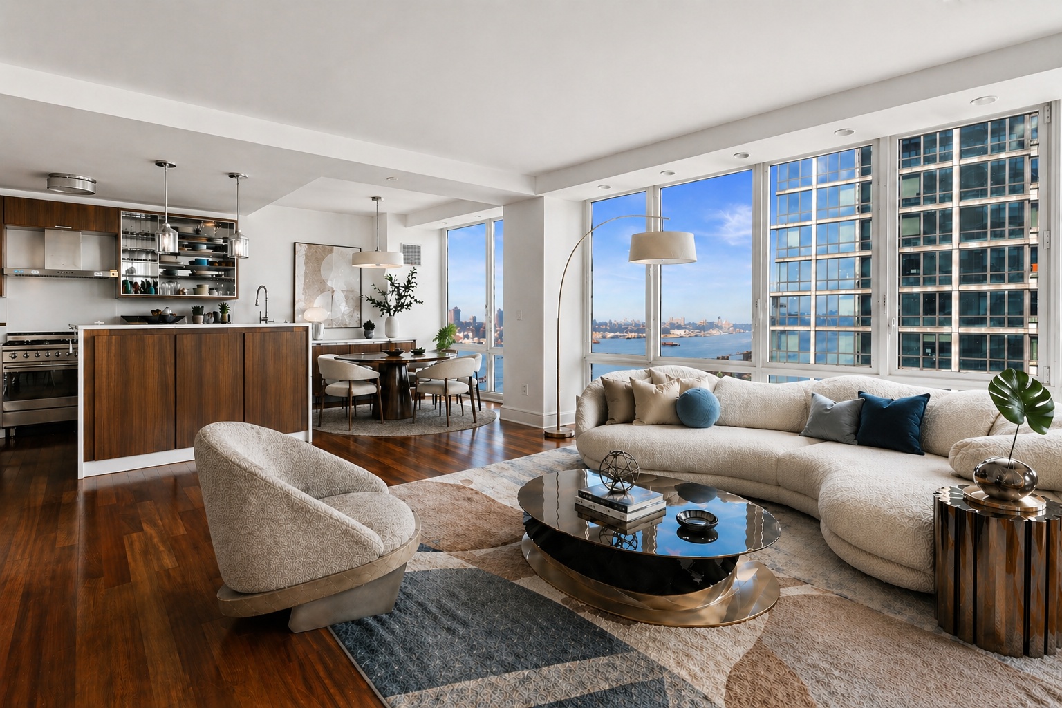60 Riverside Boulevard, Unit 2802 Manhattan, NY 10069 - Photo 1 of 25 a living room with furniture and a large window