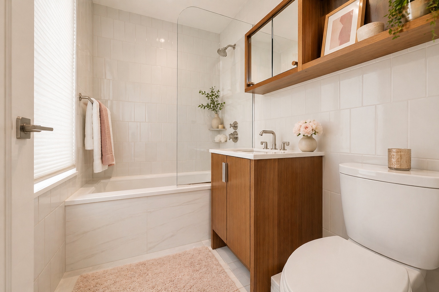 60 Riverside Boulevard, Unit 2802 Manhattan, NY 10069 - Photo 9 of 25 a bathroom with a sink a toilet and shower
