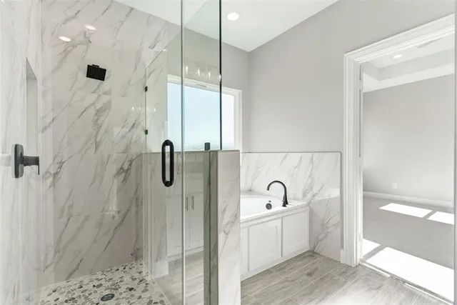 a bathroom with a bathtub