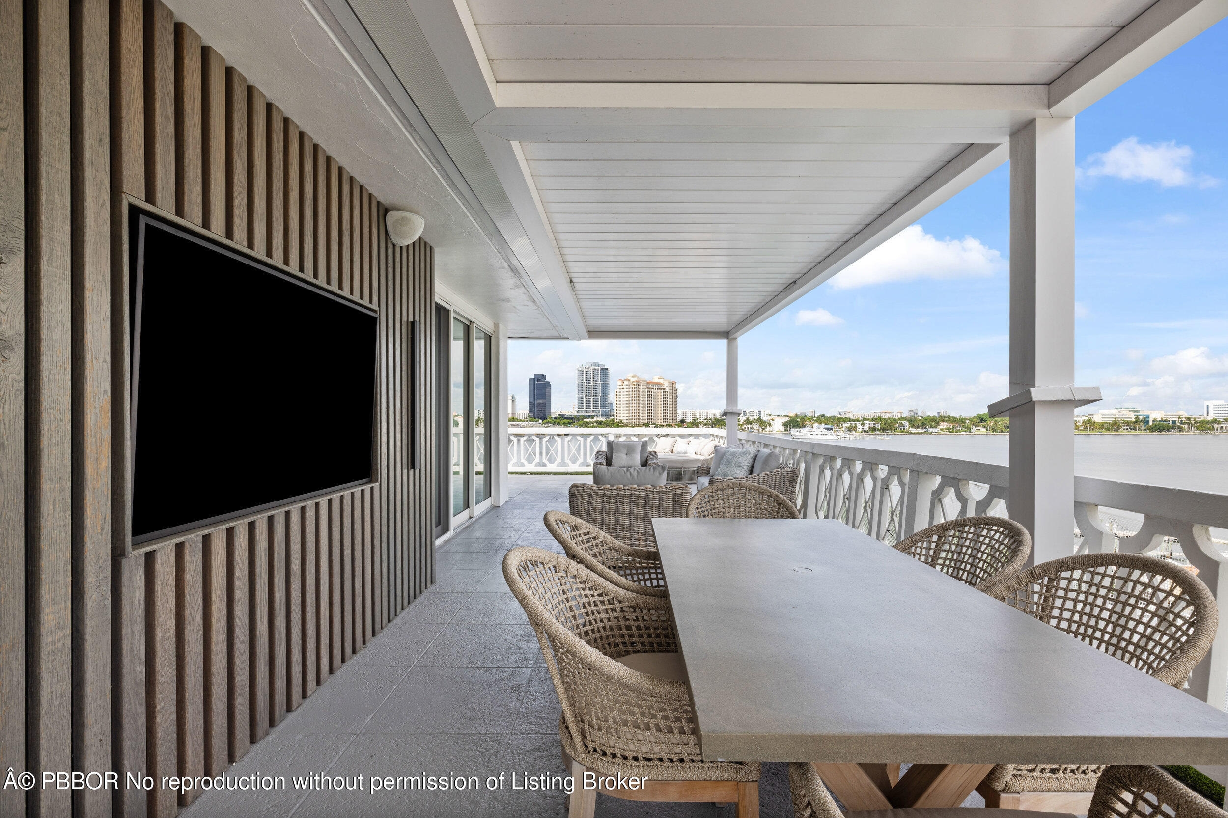 a balcony with furniture