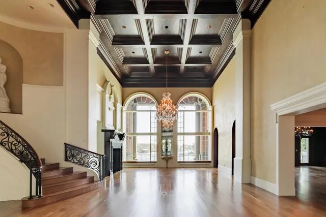 a view of a livingroom with wooden floor