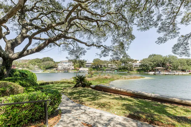 a view of lake with green space
