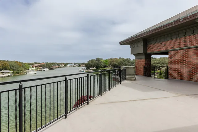 an aerial view of a swimming pool with outdoor space