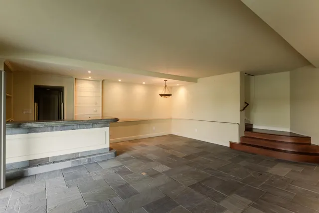 a view of a lake with a city