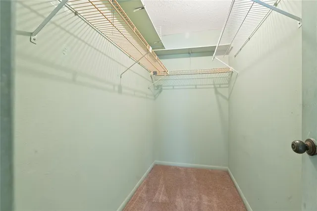 a view of a room with a ceiling fan and a shower