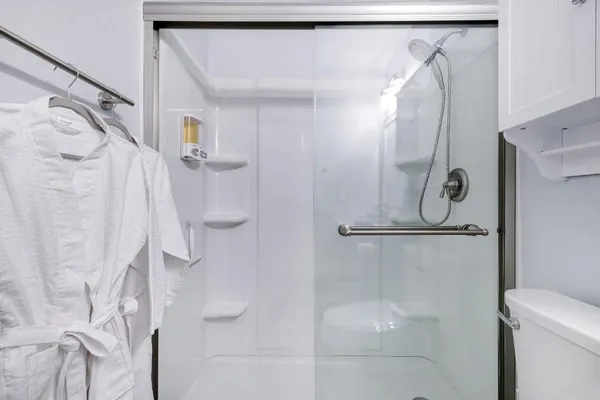 a bathroom with a shower