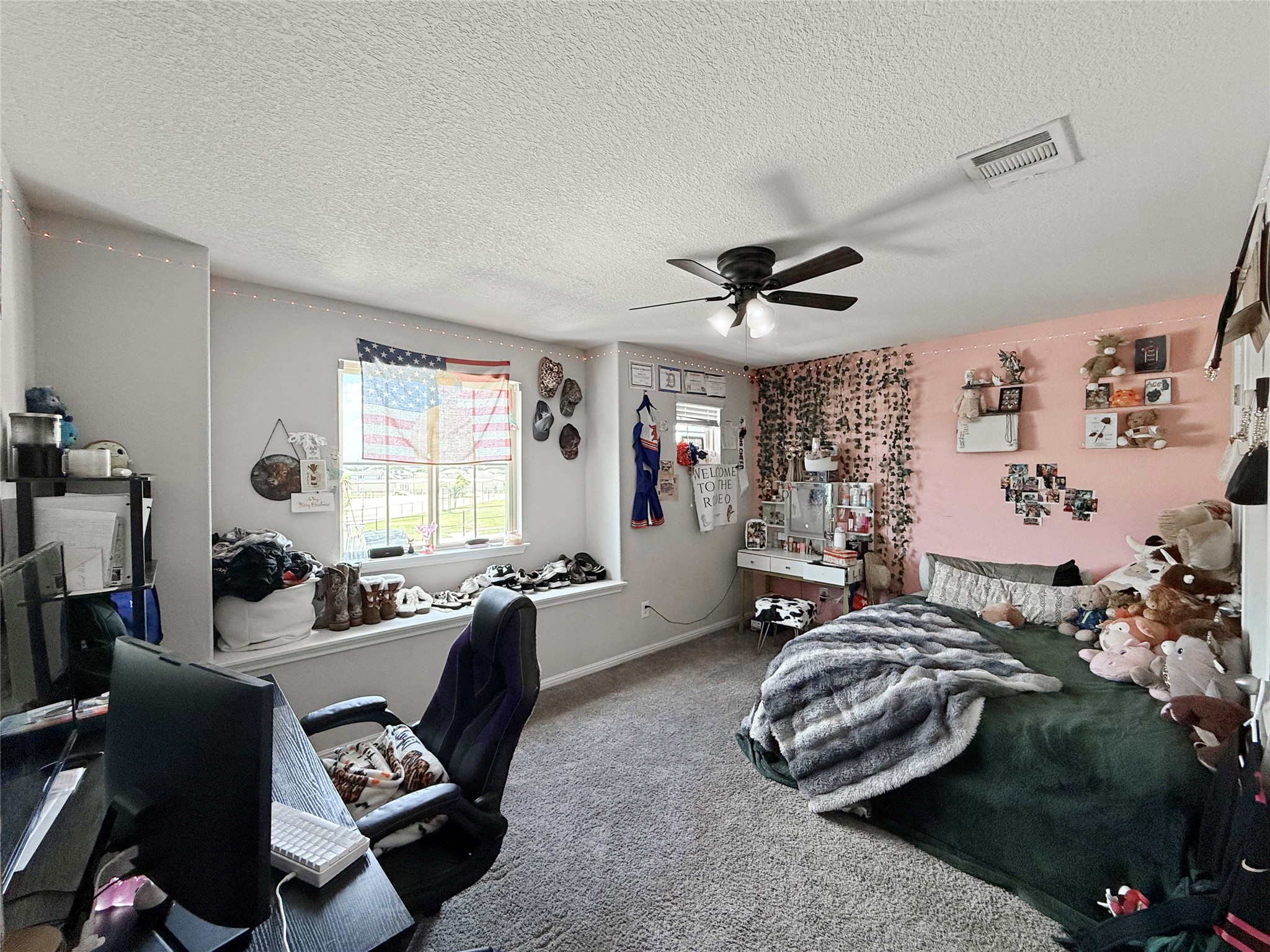429 Rusk Bluff Avenue Leander, TX 78641 - Photo 15 of 24 Well-lit room features carpet flooring and a ceiling fan for comfort.