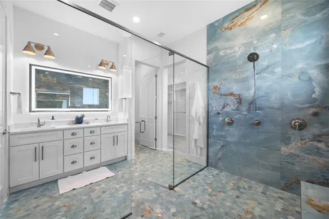 a swimming pool with outdoor seating and yard