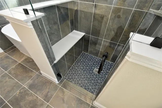 a bathroom with a shower