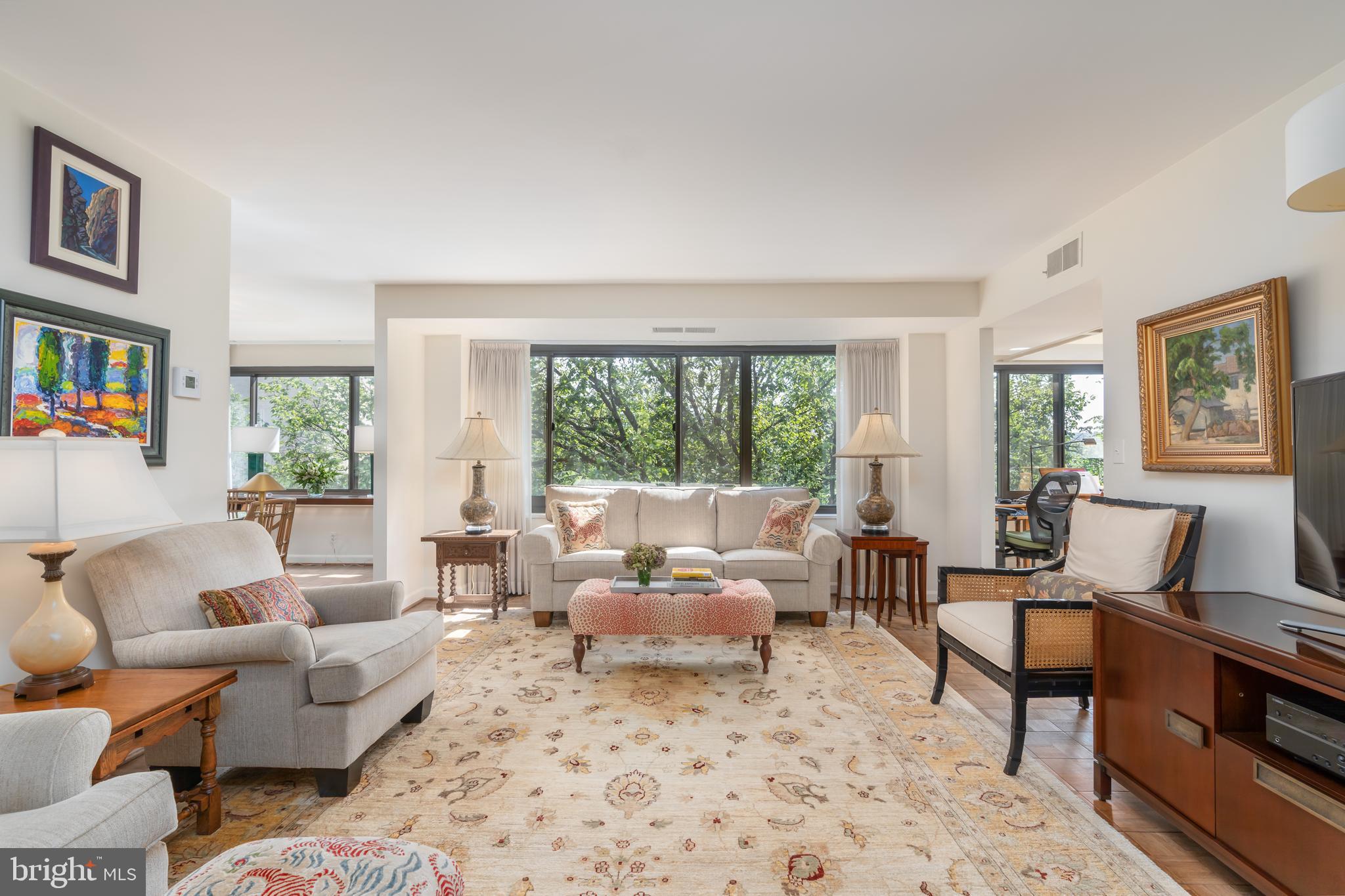 Living room with foliage view
