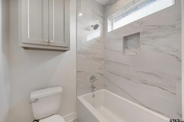 a bathroom with a toilet and a bathtub