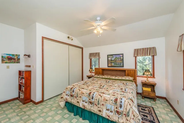 a view of a park with large trees