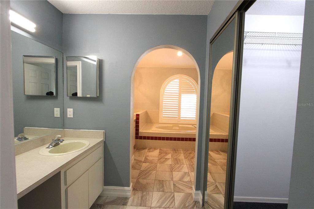 1414 Norwick Drive Lutz, FL 33559 - Photo 15 of 43 a bathroom with a double vanity sink and mirror