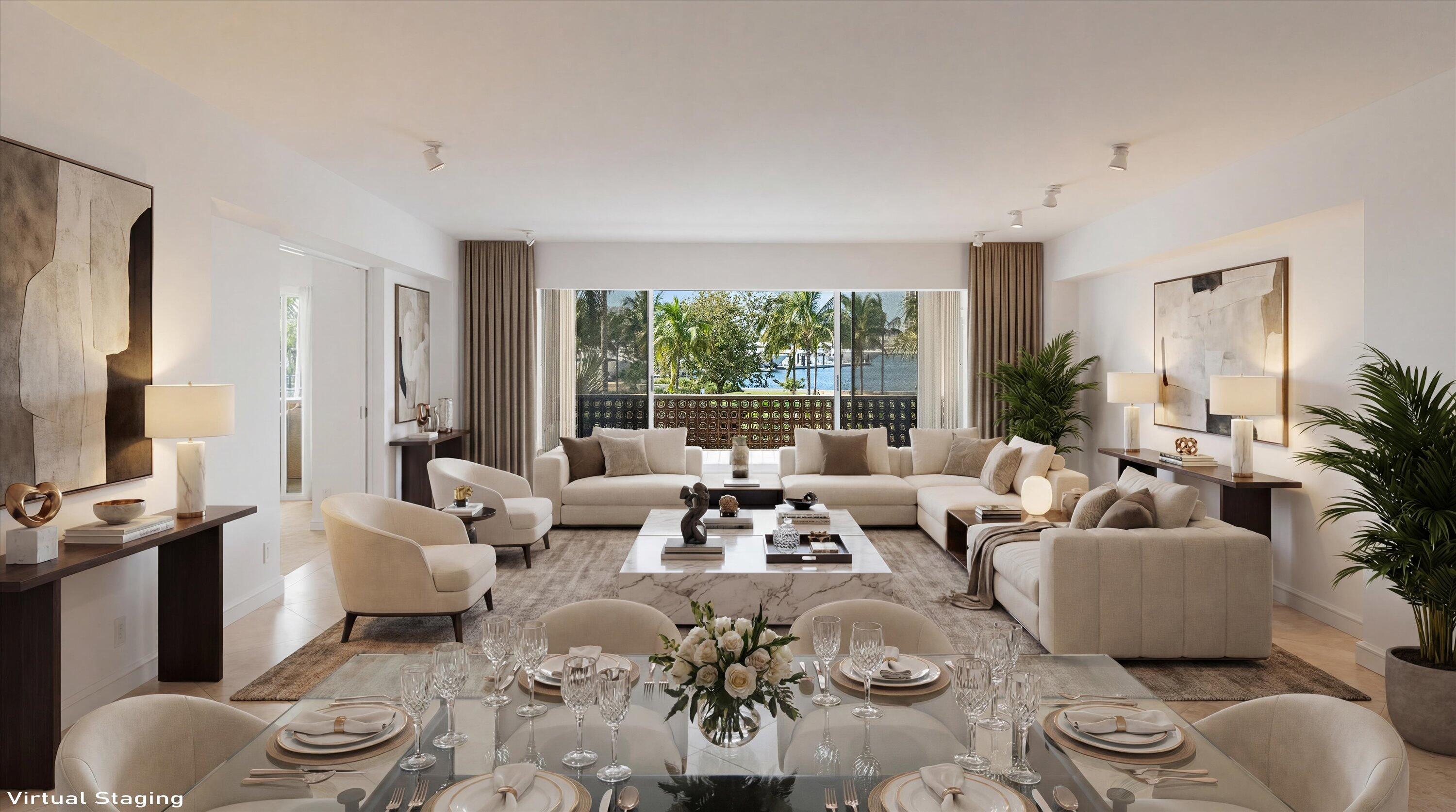 369 South Lake Drive, Unit 2E Palm Beach, FL 33480 - Photo 5 of 25 Virtually Staged Dining/Living Room