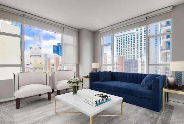 a front view of a building with a garden